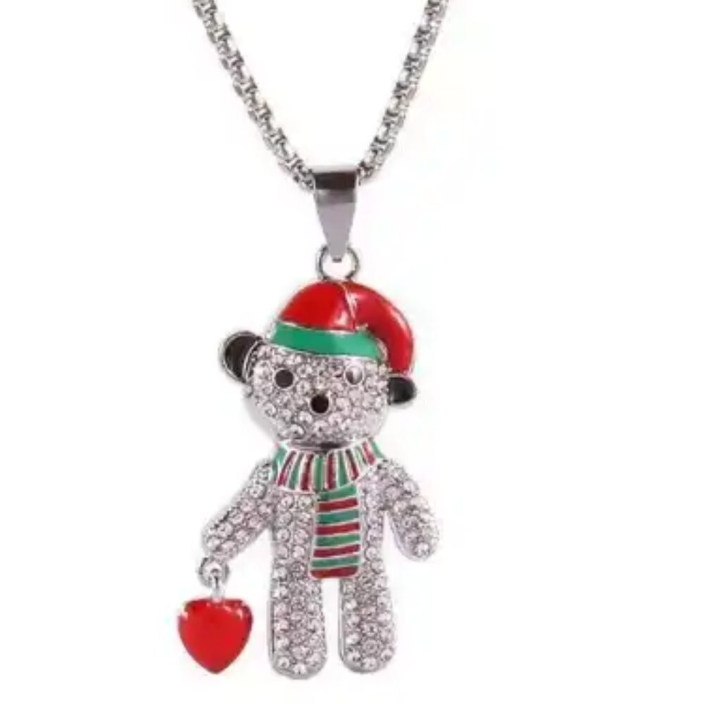 Christmas Rhinestones Bear Pendant Necklace